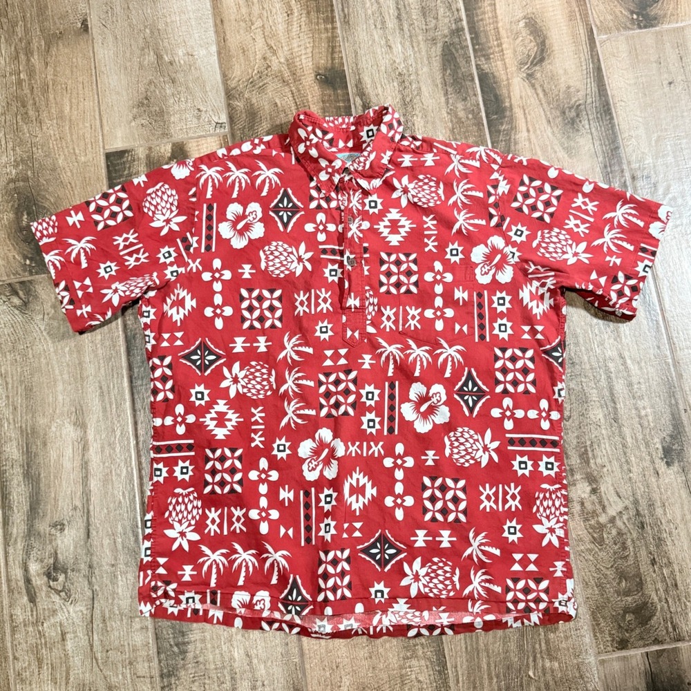 Reyn Spooner Joe Kealoha's VTG 90s Hawaiian Tapa Tribal Print Shirt,Red Black,XL